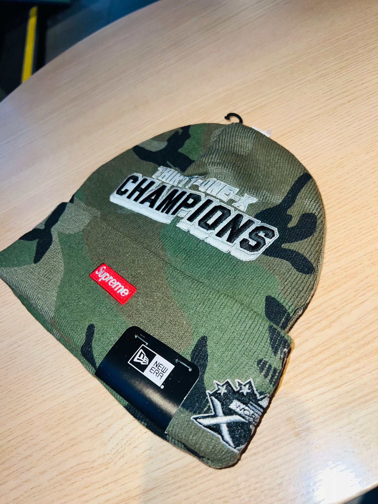 New Era X Supreme Camo Football Beanie